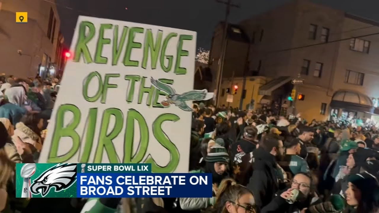 Eagles fans celebrate on Broad Street after Super Bowl LIX victory