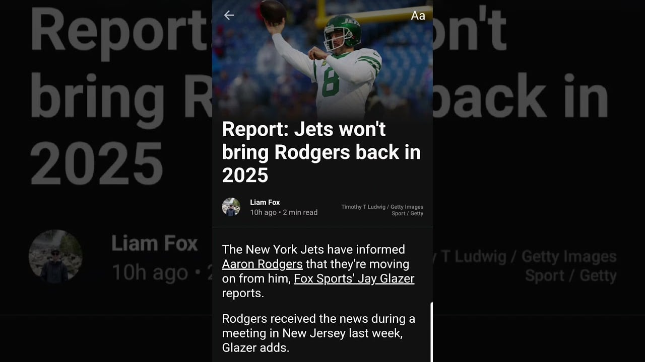 Jets won’t bring Rodgers back next year #nfl #football #nflnews #newyorkjets #shorts