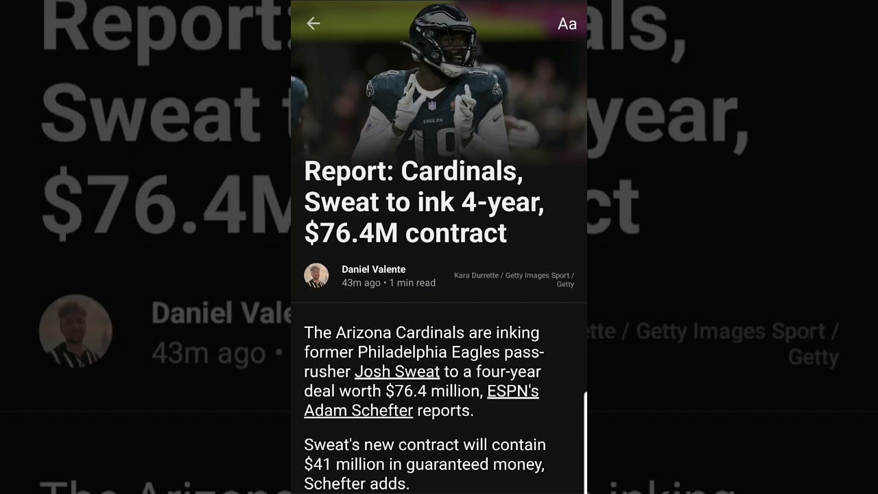 Cardinals sign Sweat to 4-year deal #nfl #nflnews #football #arizonacardinals #shorts