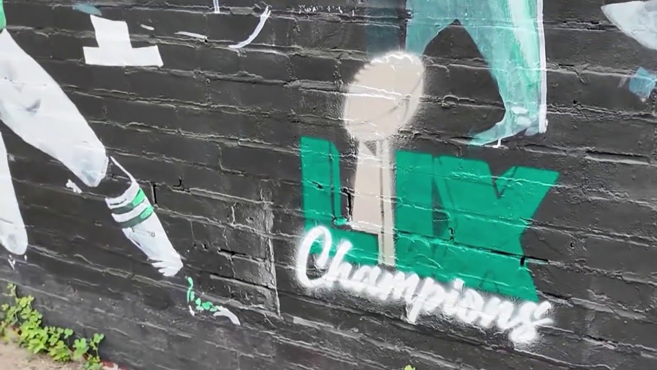 Local artist adds Super Bowl championship logo to Hurts mural Local artist adds Super Bowl championship logo to Hurts mural