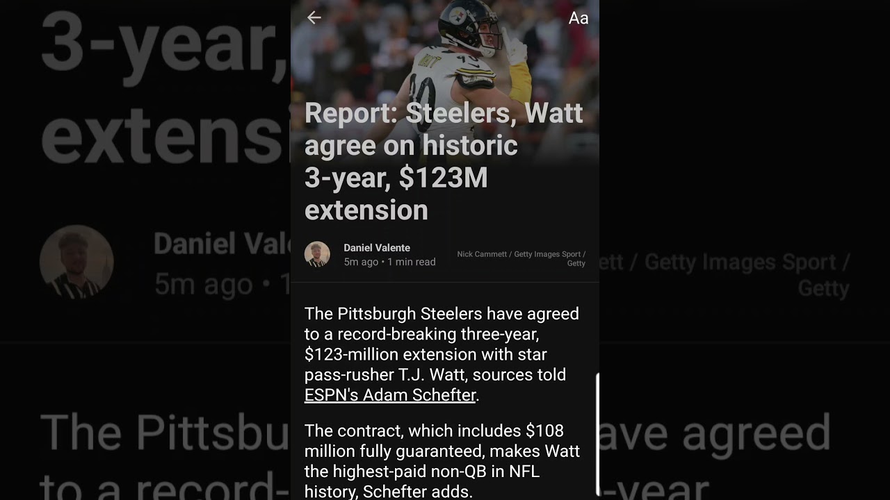 T.J. Watt gets historic 3-year extension #nfl #nflnews #football #pittsburghsteelers #shorts T.J. Watt gets historic 3-year extension #nfl #nflnews #football #pittsburghsteelers #shorts