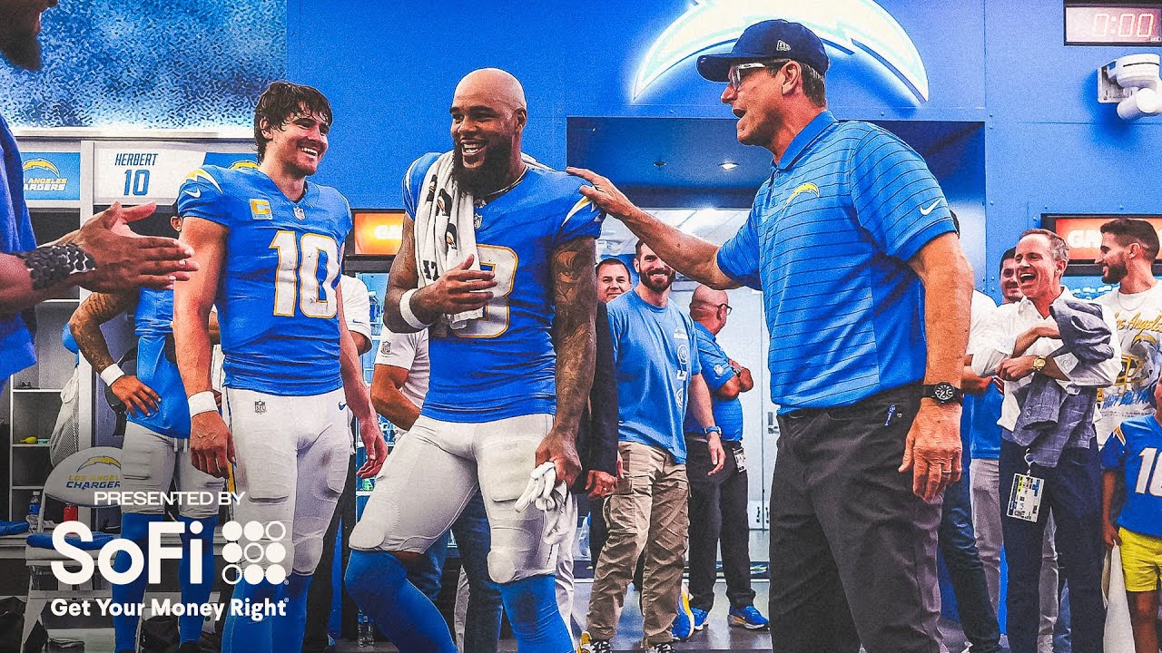 Jim Harbaugh Locker Room Victory Speech Vs Broncos | LA Chargers Vlog Jim Harbaugh Locker Room Victory Speech Vs Broncos | LA Chargers Vlog