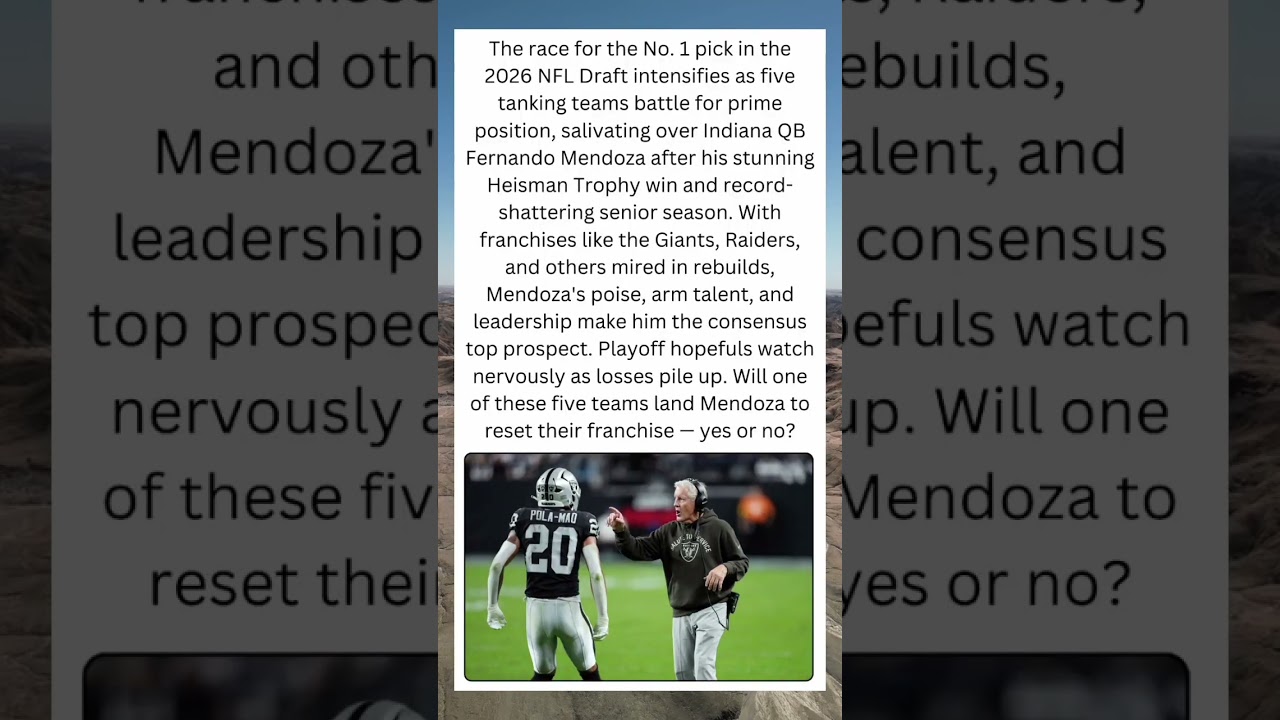 ๐ 2026 NFL Draft No. 1 Pick Race Heats Up: 5 Teams Eye Fernando Mendoza ๐ 2026 NFL Draft No. 1 Pick Race Heats Up: 5 Teams Eye Fernando Mendoza