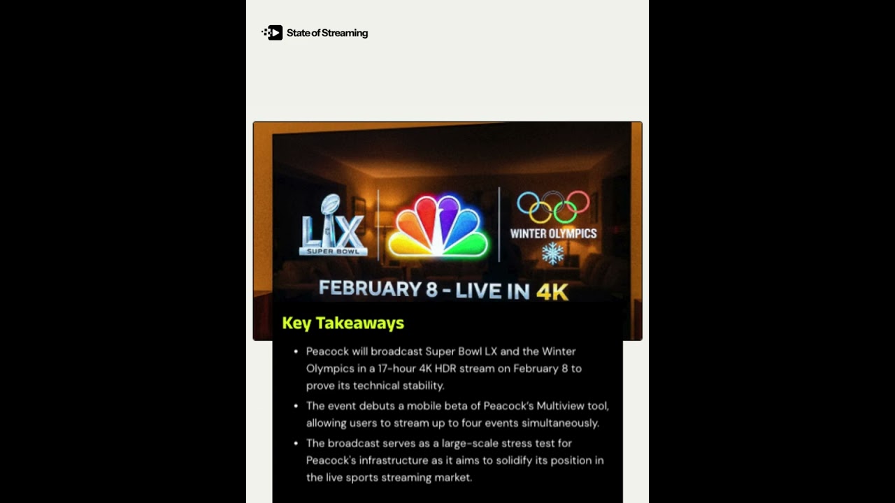 State of Streaming Cliff Notes Peacock will broadcast Super Bowl LX and Winter Olympics Vlog State of Streaming Cliff Notes Peacock will broadcast Super Bowl LX and Winter Olympics Vlog