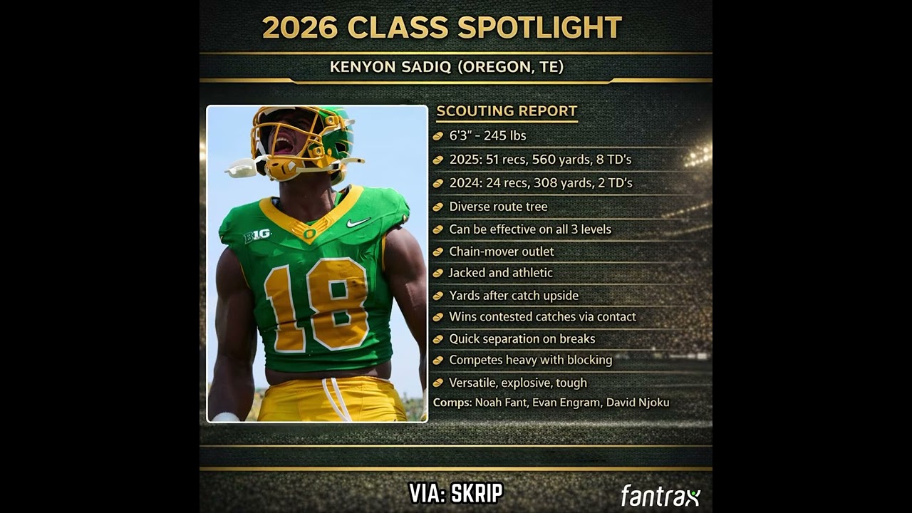 2026 Prospect Spotlight: Kenyon Sadiq #dynastyfantasyfootball #NFLDraft #CollegeFootball 2026 Prospect Spotlight: Kenyon Sadiq #dynastyfantasyfootball #NFLDraft #CollegeFootball