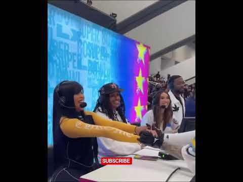 Cardi B with J Balvin and Eladio Carrión at the NFL’s flag football game tonight. Cardi B with J Balvin and Eladio Carrión at the NFL’s flag football game tonight.