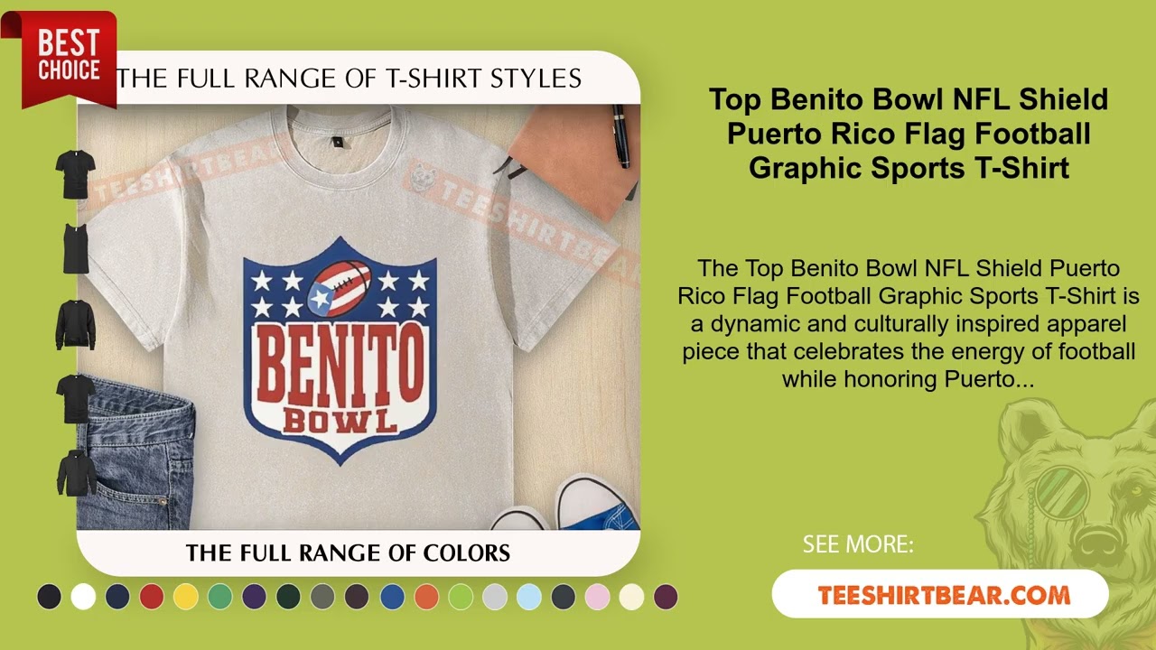 Top Benito Bowl NFL Shield Puerto Rico Flag Football Graphic Sports T-Shirt Top Benito Bowl NFL Shield Puerto Rico Flag Football Graphic Sports T-Shirt