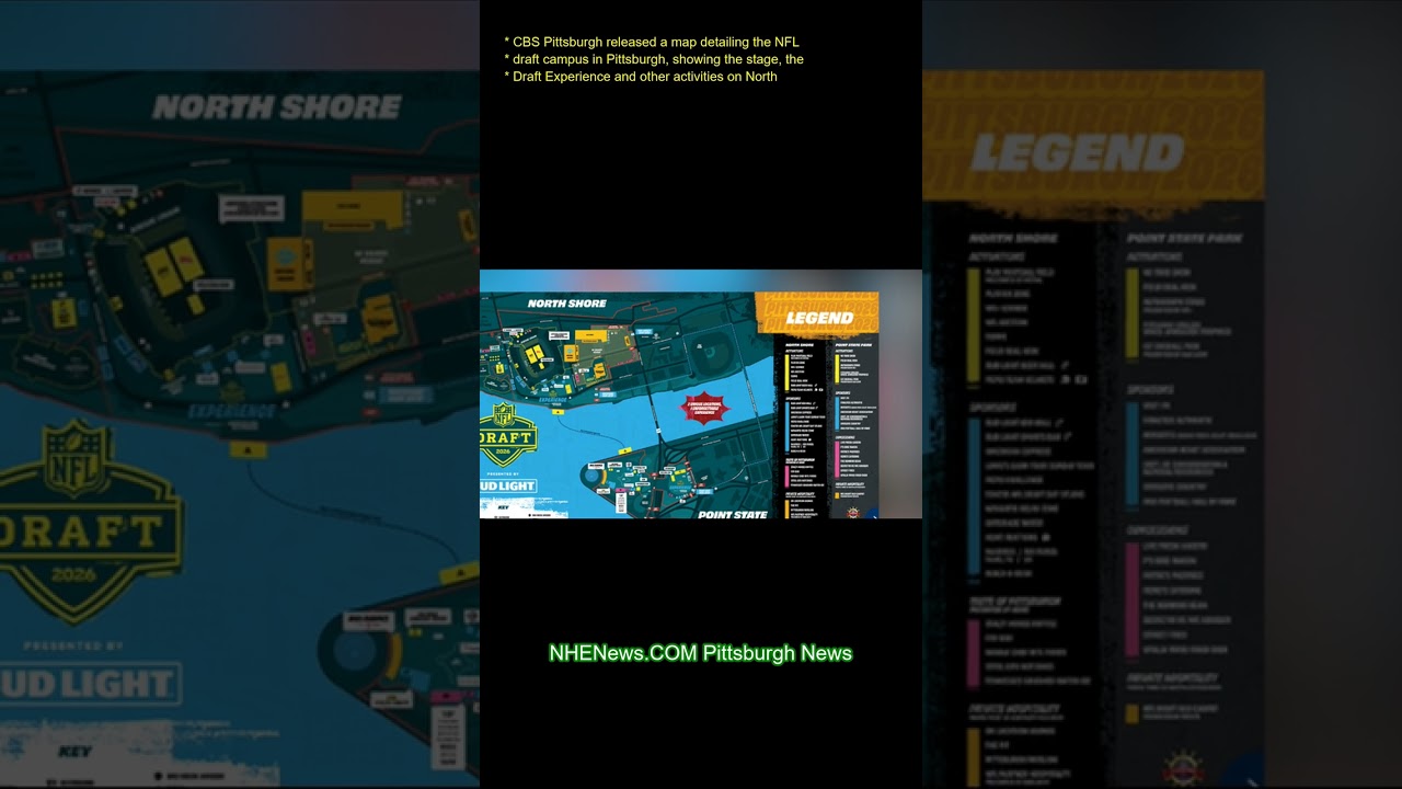 CBS Pittsburgh released a map detailing the NFL draft campus in Pittsburgh, showing the stage, the D