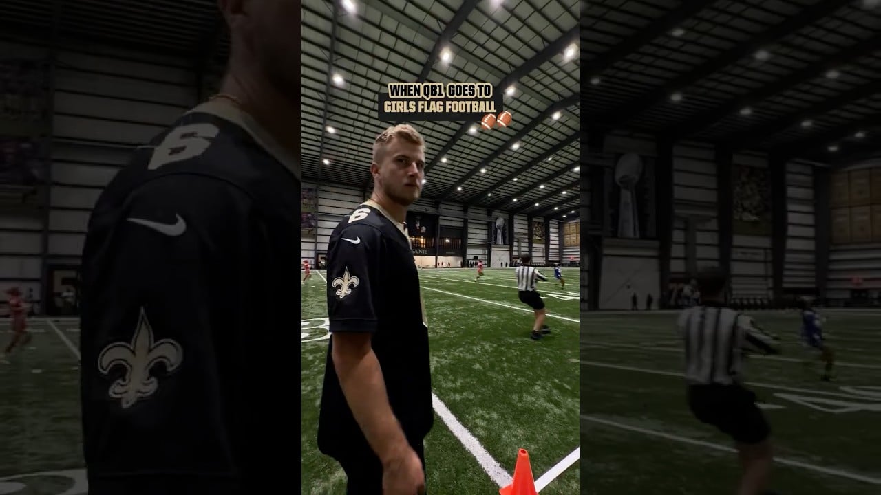 Tyler Shough mic’d up at girls flag football game #saints #nfl